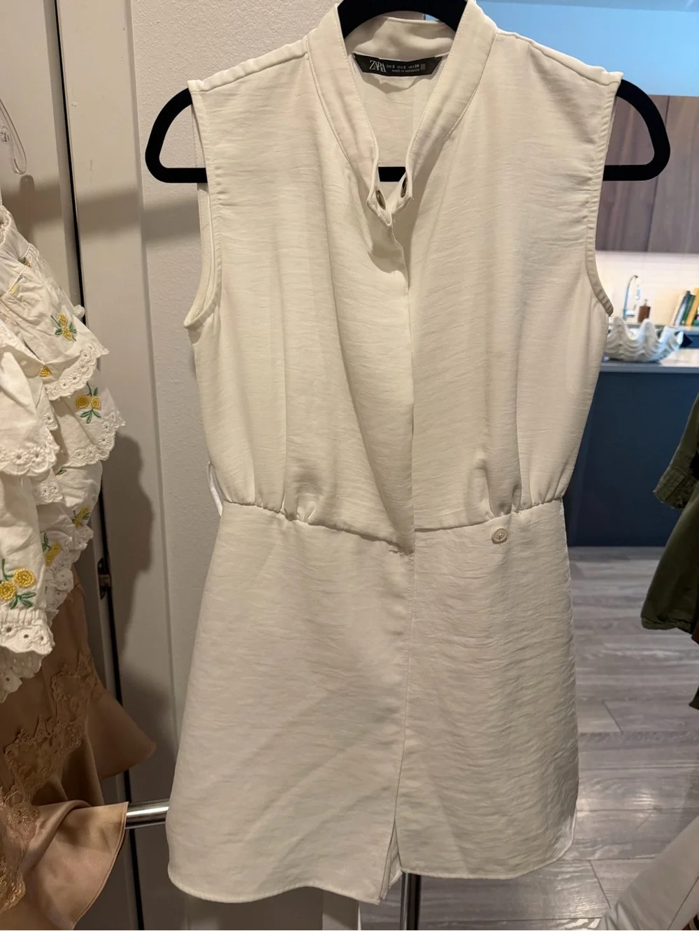 Zara White Sleeveless Belted Linen Romper